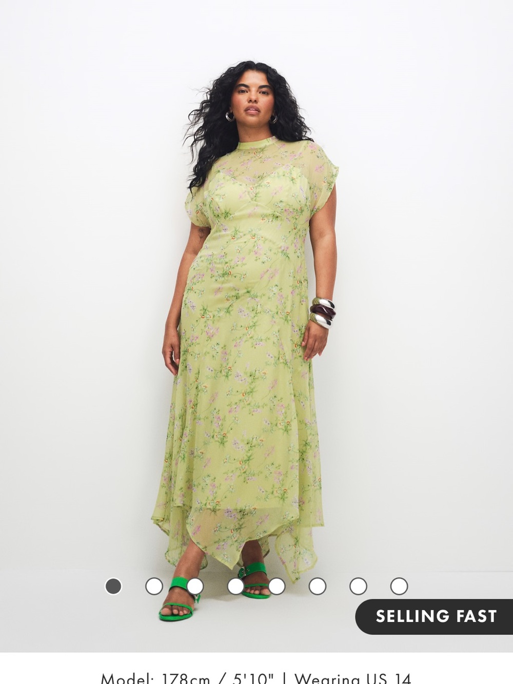 ASOS Design Curve High Neck Hanky Hem Chifon Maxi Dress in Lime Floral NWT